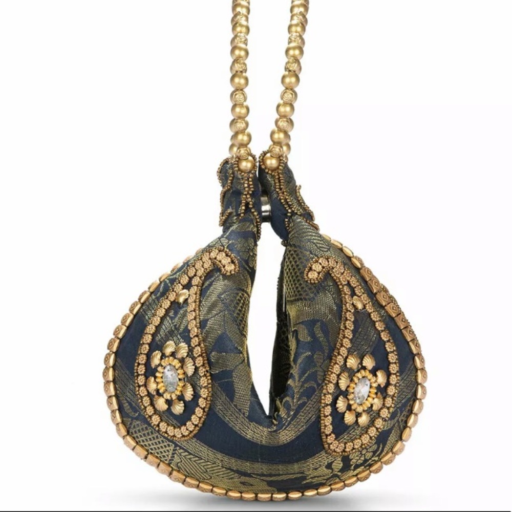 Navy Beaded Elephant Potli Fortune Cookie Bag